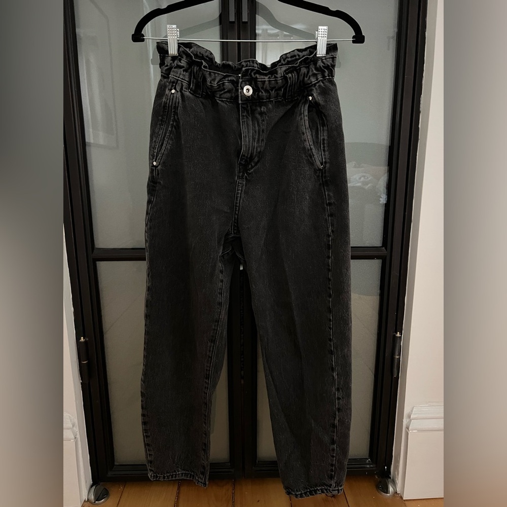 Zara Woman Gray High-Waisted Paperbag Baggy Jeans